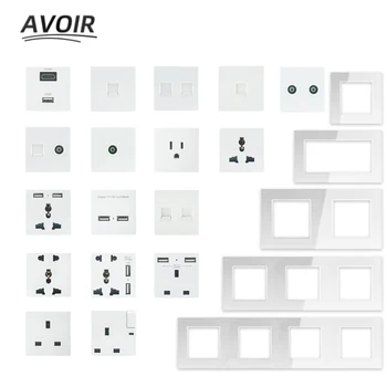 Avoir Elektromos csatlakozóaljzat Usb-Aljzathoz Üzletek DIY Plug háztartási Készülék Fehér Luxus Kristály Edzett Üveg TV-egyesült KIRÁLYSÁG RJ45 HDMI-TEL