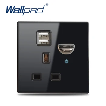 Wallpad Fekete Edzett Üveg Panel az egyesült KIRÁLYSÁG Egyetlen 13A Váltott Fali Aljzatba 2.1 Kettős USB Töltő Port LED Kijelző